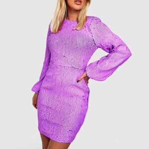 Boohoo Blouson Sleeve Sequin Party Mini Dress